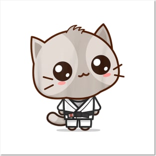 Brazilian Jiu Jitsu Black Belt Combat Sport Cute Kawaii Cat Posters and Art